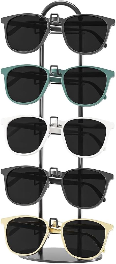 Byken Sunglasses Holder Organizer, 5 Tier Eyeglass Display Storage Stand,.Metal Sunglass Tower (Black)
