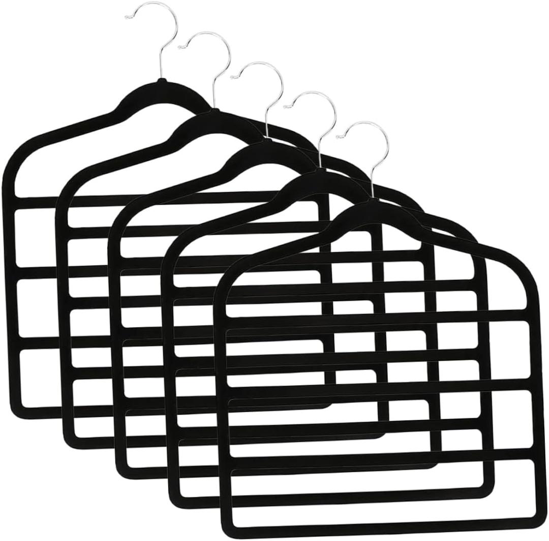 PRETYZOOM 5pcs Multi-Layer Pants Hanger Rack Space Saver Hangers for Pants Black Home Clip