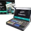 Mont Marte Calligraphy Set, 32 Piece. Includes Calligraphy Pens, Calligraphy Nibs, Ink Cartridges, Introduction Booklet and Exercise Booklet, Packaging May Vary