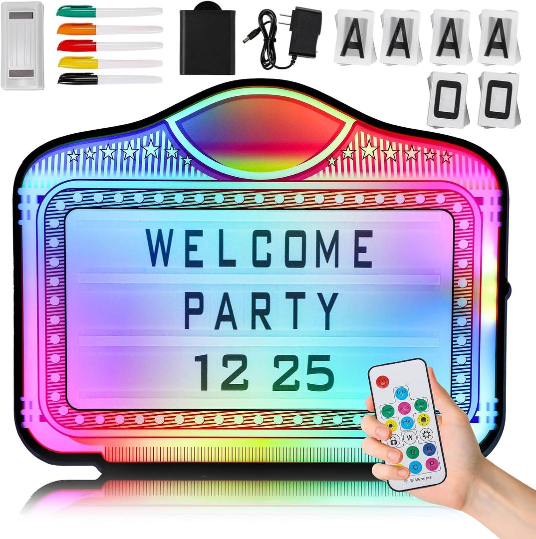LED Letter Bottle Presenter, VIP Bottle Service Sign, Hand Held Light Box with Color Change for Club, Bar, Party, Birthday, Store - Acrylic Frame with 4 Letter Sets & 2 Number Sets (Whiteboard Letters), Medium Signage