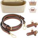 Mini Bag Organizer with Genuine Leather Crossbody Strap Conversion Kit, Compatible with Longchamp Mini Bag Inner Liner Insert + Strap Kit Set, Beige