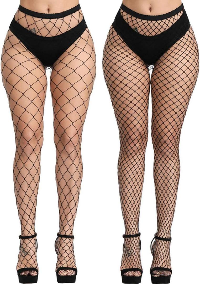 Women High Waist Tights Fishnet Stockings Stretchy Lace Thigh High Stockings Pantyhose (One Size)