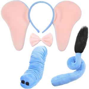 Lewtemi 4 Pcs Elephant Costume Set Kids Ears Headband Nose Tail Bowtie for Children Carnival Cosplay World Book Day(Blue,Style 3)