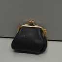 Genuine Leather Coin Purse for Women, Cute Mini Lipstick Holder Case, Small Vintage Kiss Lock Jewelry Storage Organizer Change Bag Pouch (Black)