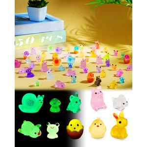 50Pcs Mini Resin Animals Bulk, Luminous Tiny Plastic Animal Figures to Hide, Miniature Fairy Garden Animals Accessories, Small Farm Animal Charm for DIY Crafts, 10 Variety Figurines