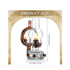 Yexiya 1 Pcs Large Kerosene Lamp Lantern Chamber Oil Wall Mounted Vintage Glass Clear Kerosene Lamp Rustic with Oil Wick for Rustic Indoor Home Decor Lighting (Bronze)