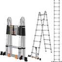 DEZEX Telescoping Ladders 16.5FT A Frame Ladder, Adjustable Folding Extension Ladder, with Anti-Slip Balance Bar & Wheel, Multi-Purpose Collapsible Ladder for Home, Outdoor Work, 330 lbs Capacity