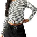 Floerns Women's Striped Long Sleeve Cardigan Crew Neck Button Up Knitted Sweaters, Balck and White, M