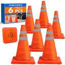 TENKAIWICK 18 Inch 6 Pack Traffic Cones,Collapsible Safety Cones,Multi Purpose Pop-up Cones with Reflective Collar,Orange Cones for Parking lot, Driveway, Driving Training etc