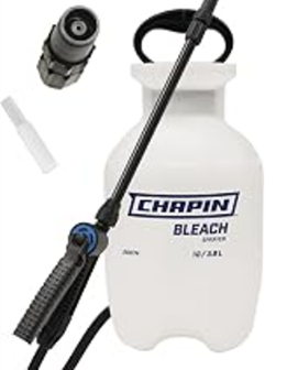 Chapin 20074: Made in the USA Disinfectant Bleach Sprayer, 1-Gallon, Adjustable Cone Nozzle, Compatible with Bleach Solutions and Fungicides, Bonus Spray Shield, Translucent White