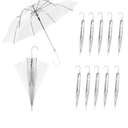 10 Pack 46 Inches Clear Wedding Umbrellas Bulk Transparent Auto Open Close Windproof Waterproof Stick Umbrellas with White J-Hook Handle for Brides, Grooms, Photography & Outdoor Events