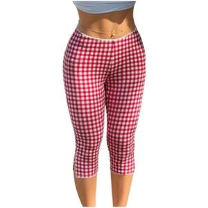 Milumia Women's Plaid Print Capri Leggings Low Waisted Split Hem Cropped Pants S