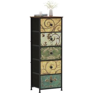 Tohomeor Small Dresser for Bedroom with Retro Flower Narrow Drawers Slim Chest of Drawers Skinny Nightstand Sofa End Table for Living Room Entryway Closet Storage (Multi, 5 Drawers)