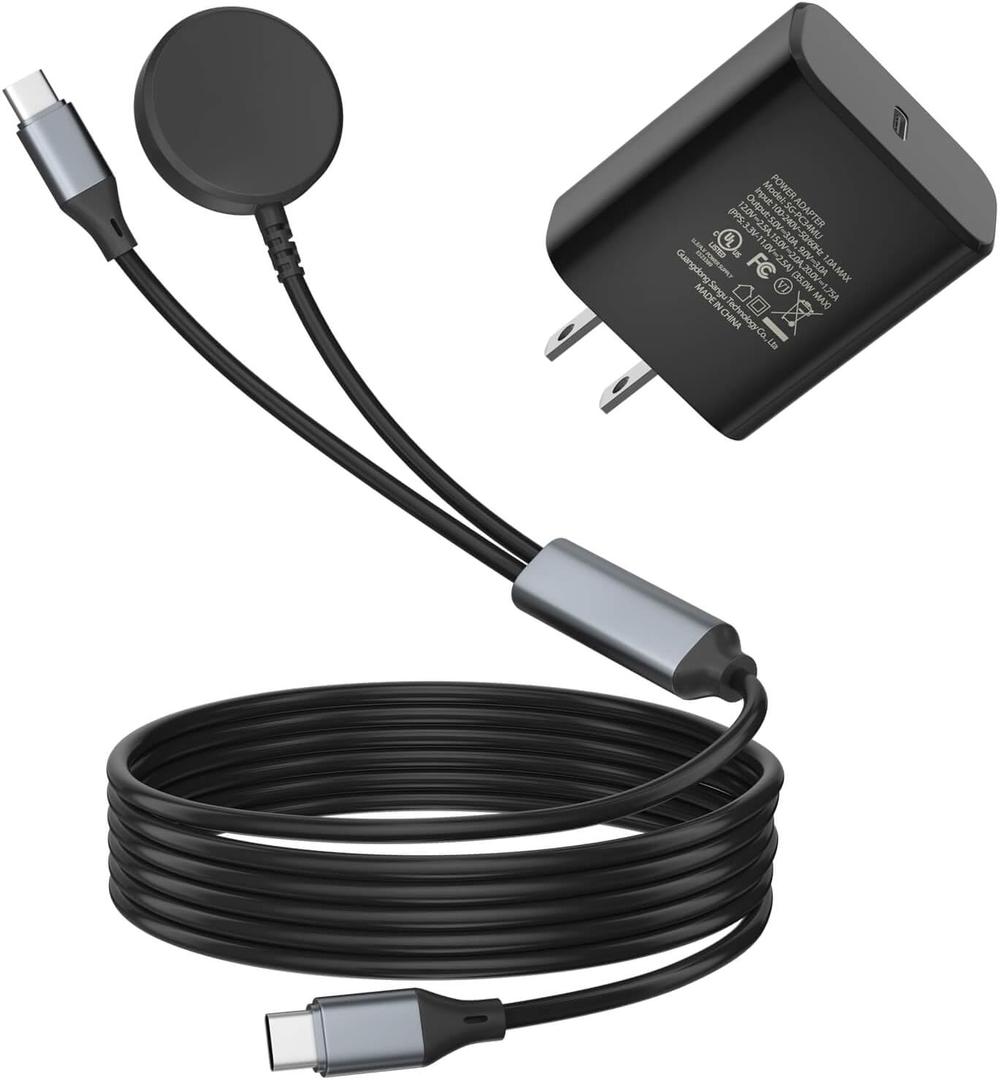 2 in 1 Charger Compatible with Samsung Watch Charger,35W PD Fast Charging for Galaxy Watch 8/7/6/6 Classic/5/5 Pro/4/4 Classic/3/Acitve 2/Active 1, For Galaxy S25/S24/S23/S22/S21/ Z Fold (5FT)
