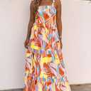 AlvaQ Women's 2025 Summer Sleeveless Floral Print Maxi Dress Strap Square Neck Beach Sun Dress (L)