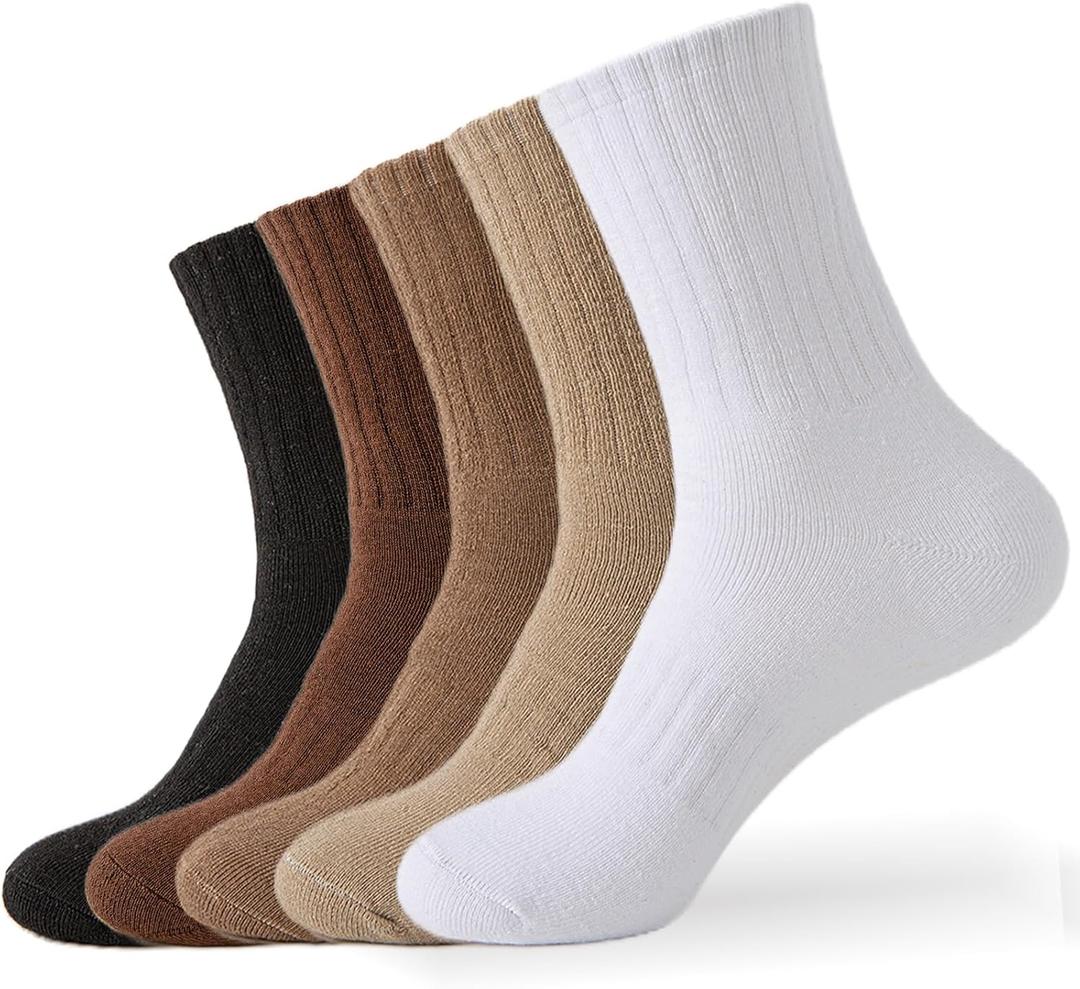 VoJoPi Wool Socks for Women, Thermal Warm Hiking Boot Socks for Winter, Thick Cozy Cushioned Work Crew, 5 Pairs (Brown/Coffee/Khaki/Black/White)