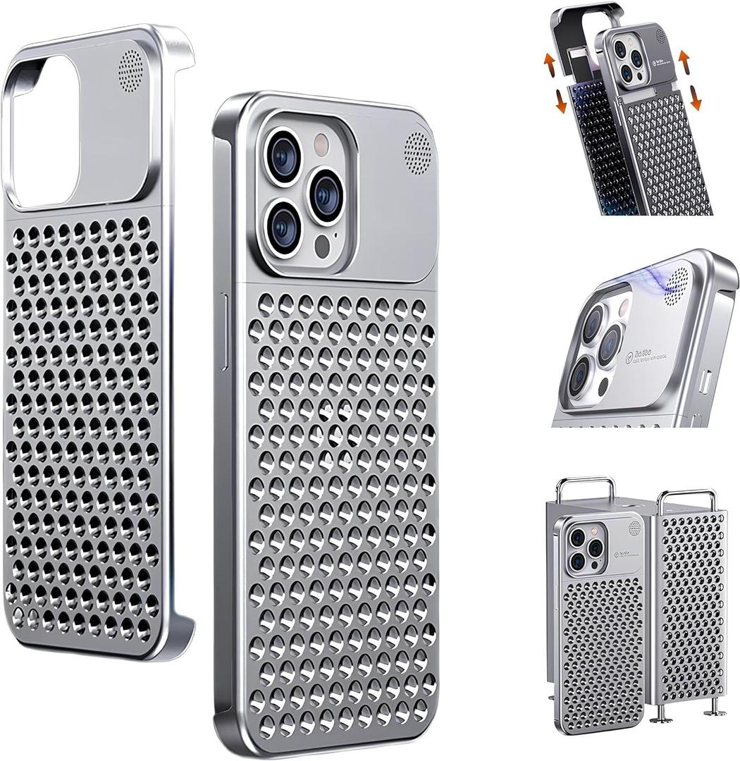 Compatible with iPhone 15 Pro/Pro Max Metal Case [Aviation Aluminum Alloy] Ultra-Thin Frameless Slim Lightweight Heat Dissipation Cooling Camera Cover Protective Cases (Silver,Pro)