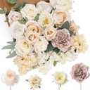 Floweroyal Artificial Flowers Combo White Flowers Mix Silk Flowers Dahlia Roses with Stems for DIY Wedding Bridal Bouquets, Baby Shower, Floral Arrangement, Table Centerpieces, Home Decorations.