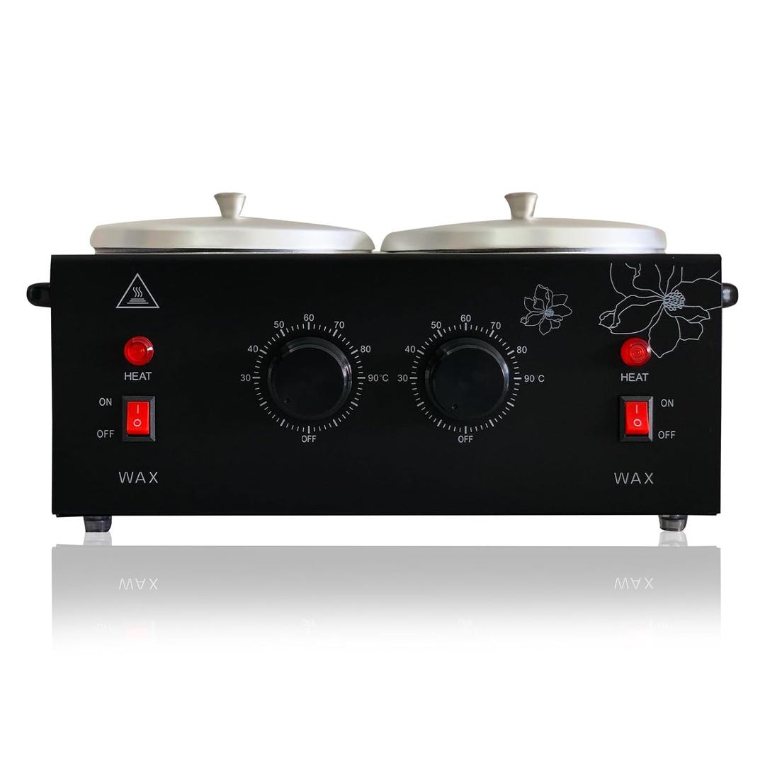 Black Double Pots Wax Warmer Professional Melted Wax Beads for Hair Removal,Fast Electric Wax Heater with Adjustable Temperature Set for Women (Black-Double Pots)