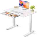 Marsail Glass Electric Standing Desk with Drawer, 40 x 24 Inches Height-Adjustable Desk, One-Piece Tempered Glass Top, Ergonomic Home Office Sit Stand Desk with 4 Preset Heights, White