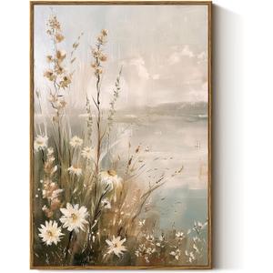 InSimSea Framed Canvas Wall Art Vintage Decor, Wildflowers Landscape Pictures Bathroom Wall Decor Aesthetic, Living Room Bedroom Flower Nature Home Decorations, 16x24inch (24L" x 16W")