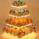 YestBuy Cupcake Stand with Yellow Led Lights, 4 Tier Cupcake Stand for 50 Cupcakes, Acrylic Cupcake Tower Stand, Clear Tiered Cupcake Holder for Birthday Cady Bar Décor Weddings, Parties Events