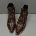 SelRoys Cowboy Boots for Women Cowgirl Ankle Western Embroidered Stitched Pointed Toe Cutout Chunky Heels Short Booties, Brown, (Size 9)