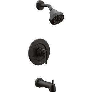 Moen Gibson Matte Black Pressure Balancing Eco-Performance Showerhead, Shower Handle, and Tub Spout, Posi-Temp Valve Required, T2903EPBL