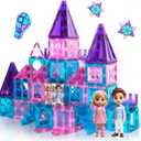 Magnetic Tiles 58PCS Princess Castle Building Blocks, Faceted Diamond STEM Toys for Girls Boys Age 3-5 4-8, Fairy Tale Construction Set with Prince Princess Figures & Stairs, Creative Portable Gift