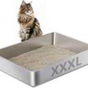 XXXL Stainless Steel Cat Litter Box -Extra Large 28"x20"x6" Metal Litter Box High Sides for Big Cats&Multiple Cats, Cat Litters Boxes Easy to Clean, No Odor, Anti-Urine Leakage
