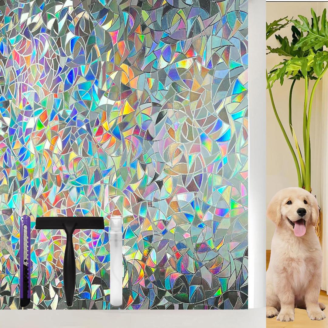 Window Privacy Film Stained Glass Window Film Decorative for Glass, 3D Rainbow Static Cling Decals UV Blocking Heat Control Tint for Home, 23.6 x 78.7 inches