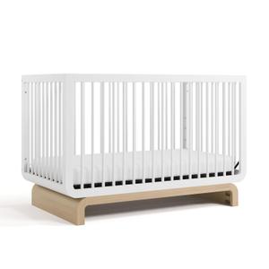 Storkcraft Santorini 5-in-1 Convertible Crib with Toddler Guardrail – GREENGUARD Gold Certified, Conversion Kit Included, 100% Solid Wood, Fits Standard Crib Mattress (White and Driftwood)