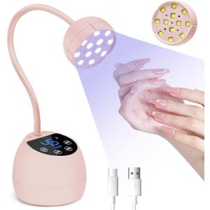 CGBE UV LED Nail Lamp, 36W Mini Cordless Flash Cure Lamp, USB Rechargeable Goosenecks LED Nail Light for Gel Nails with 4 Timers & Auto Sensor for Salon Home DIY Use, Pink