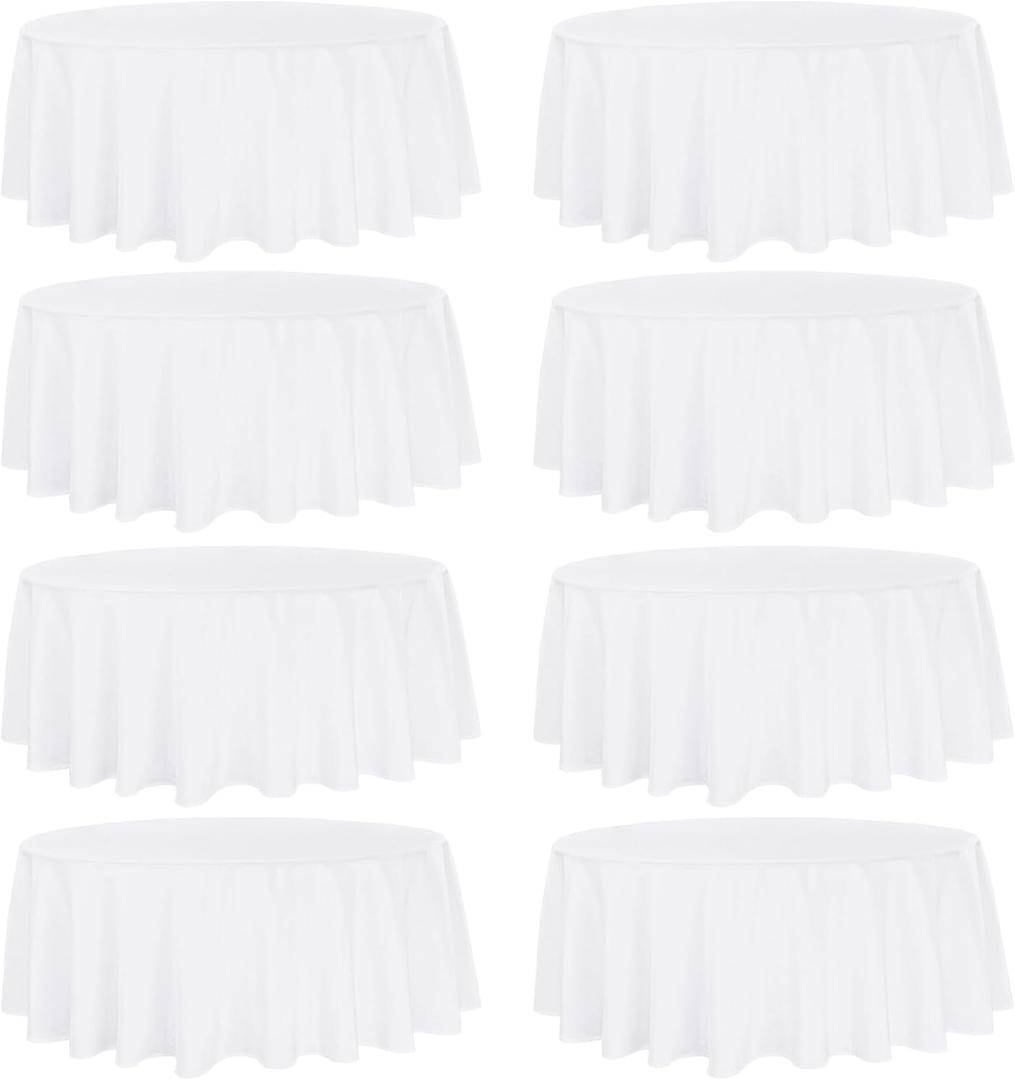 Fivenl 8 Pack Round Tablecloth 90 Inch Round Table Covers Bulk Washable Polyester Fabric Round Table Clothes for Wedding Party Reception Banquet Buffet Restaurant (White, 90 Inch)