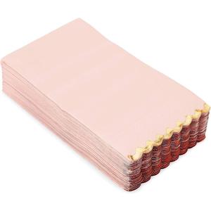 Sparkle and Bash 3-Ply Paper Dinner Napkins - Pink Napkins with Scalloped Gold Foil Edges - Disposable Absorbent for Weddings & Parties - 3 Ply, Pink - 50 Pack - 4 x 8 in