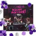 Hello Party Birthday Decorations Happy Birthday Backdrop with Themed Balloons Happy Birthday Banner Party Supplies Perfect for Birthday Party Purple Birthday Party Theme 105Pcs