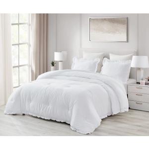 Chezmoi Collection Nora White Comforter Set Full Size 3-Piece Fluffy Soft Stone-Washed Ruffled Shabby Chic Bedding for All Season