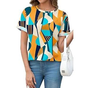 DeXianLai Long Tshirts for Women for Leggings Roll Sleeve Round Neck Shirts Summer Top Floral Fashion Basic Tee Print XL