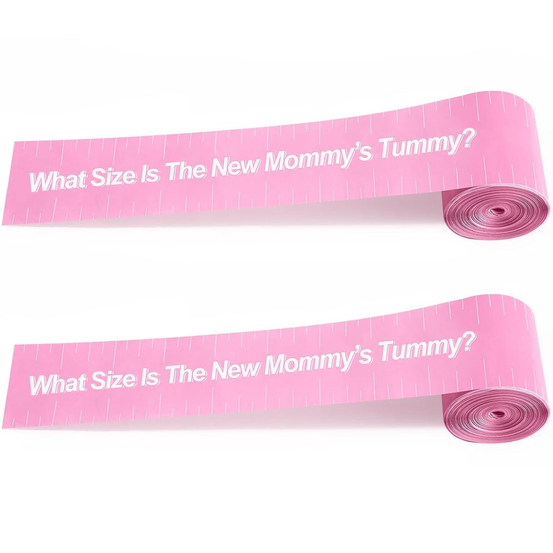 2 Rolls 2 Inch x 150 Feet Baby Shower Measuring Tape Tummy Measure Belly Game Paper Belly Measuring Tape for Baby Shower Party Decorations Supplies (Pink)