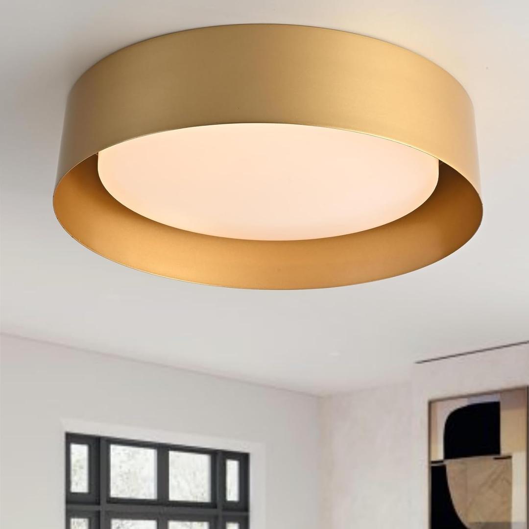 Bargeni Flush Mount Ceiling Light, 12.5 inch LED Ceiling Light Fixture, Polished Gold Finish, Dimmable/3000K/18W, Outdoor Flush Mount Lighting Fixture