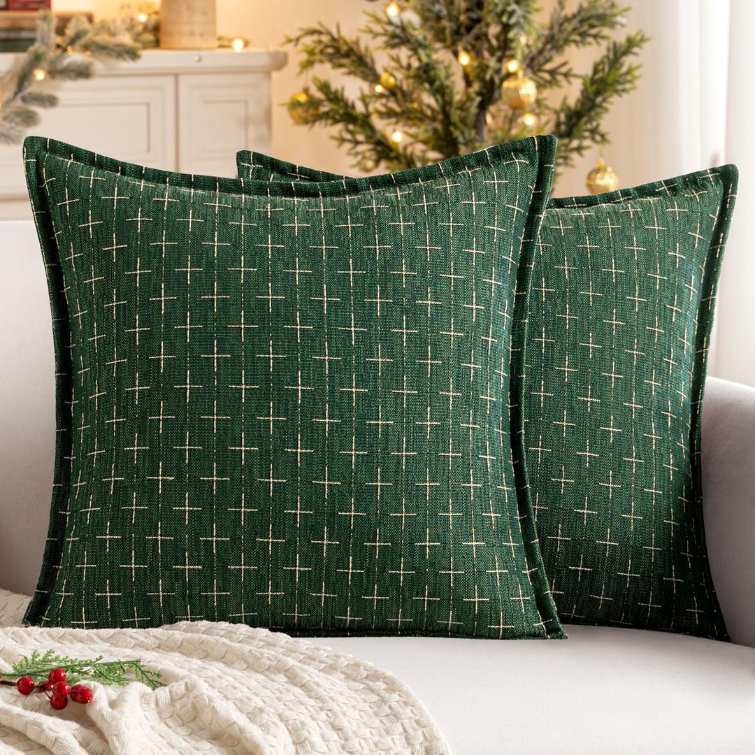 MIULEE Decorative Burlap Linen Christmas Throw Pillows Covers 18x18 Inch Army Green Vintage Couch Pillow Covers Modern Farmhouse Pillowcase Woven Textured Cushion Cases for Sofa Bed Livingroom