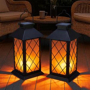 Solar Lanterns Outdoor Waterproof, 2 Pack 13" Metal & Glass Hanging Solar Lantern Lights, Cross Pattern IP46 Decorative Outdoor Solar Lanterns for Patio Table Yard Porch Garden Decor