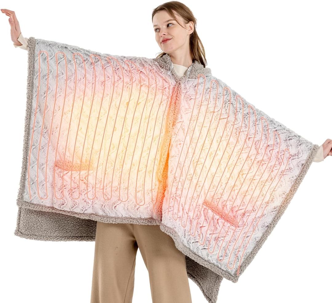 Bearhug Electric Wearable Heated Blanket, Heated Shawl with Pocket & Hood, Cozy Faux Fur and Sherpa, Heated Hoodie with 6 Temp Levels, 4H Auto-Off, ETL Certified, Machine Washable, 50"  60" (50"  60" Heated Hoodie Blanket, Dreamy Milky Way With Hoodie)