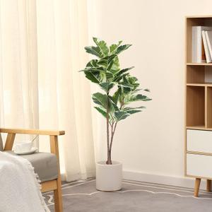 Artificial Rubber Tree Plant 43in Tall Faux Ficus Tree Potted Fake Tropical Decorative House Large Floor Artificial Plants for Home Office Store Room Decor (3ft 7in)