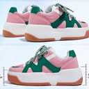 LUCKY STEP Womens Platform Fashion Sneakers Lace up Casual Faux Leather Comfortable Thick Sole Tennis Walking Shoes, 9