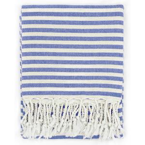 Blue & White Striped Tablecloth With Fringe