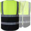 JKSafety 9 Pockets High Visible Reflective Safety Vest Zipper Front Breathable Lining, Yellow-Black Meets ANSI/ISEA Standards(150-Yellow-Black XL
