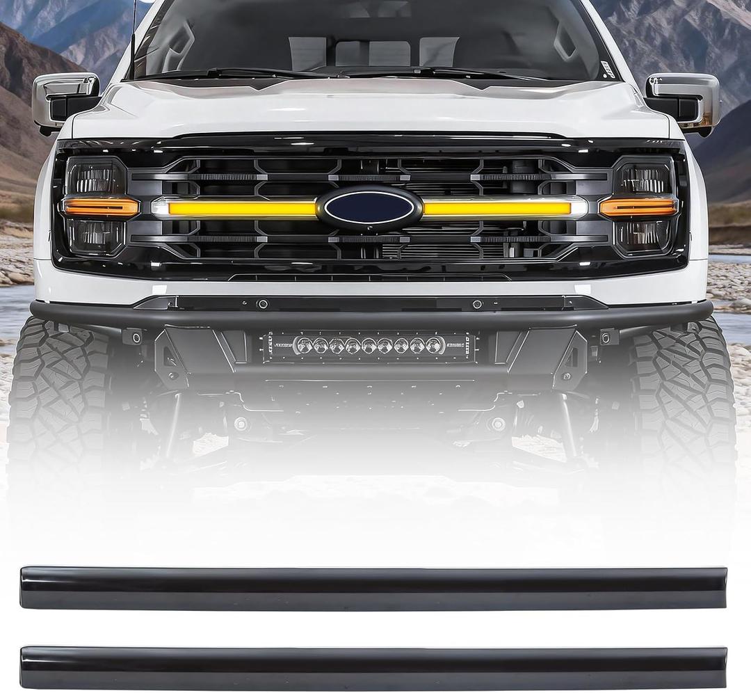 MEGAIE Smoked LED Grille Amber Lights w/Sequential Turn Signal Compatible with 2024+ F150 XLT