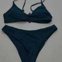 ZAFUL Women's Solid Spaghetti Strap Bralette Bikini Set Two Piece Swimsuit (Medium, 0-peacock Blue)