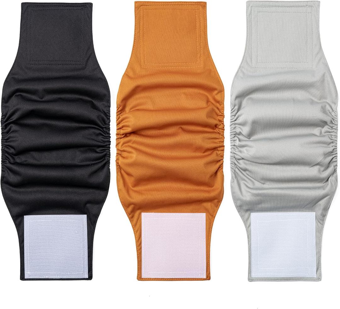 1 Pack 3 Reusable Dog Diapers Washable Male Belly Bands for Dogs, High Absorbing Male Dog Doggie Puppy Wraps (Extra Small, Black Brown Light Gray)